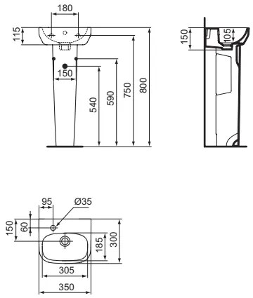 Ideal Standard I Life A T451501 Lavamani Monoforo 35 Cm Con Troppopieno In Ceramica Bianco