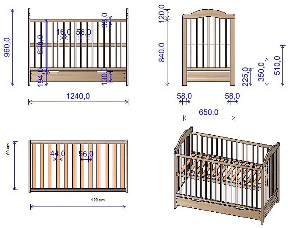 Lettino per bambini Alek con sbarre rimovibili - grigio - lettino senza spazio di archiviazione 120x60 cm