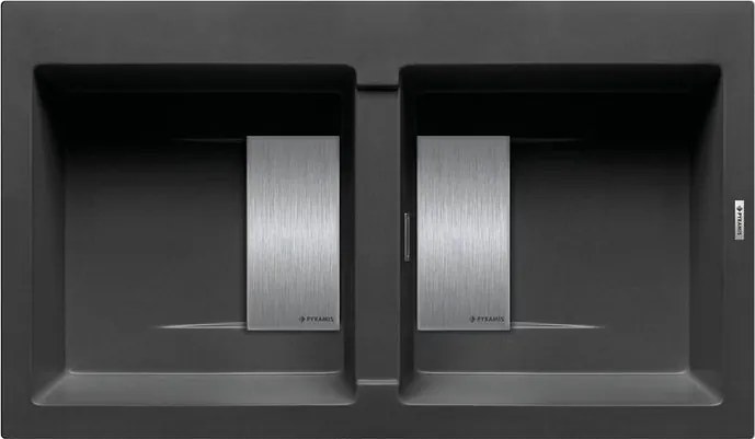 Lavello integrato 2 vasche in granito nero PYRAMIS Kartesio L 50 x L 86 cm