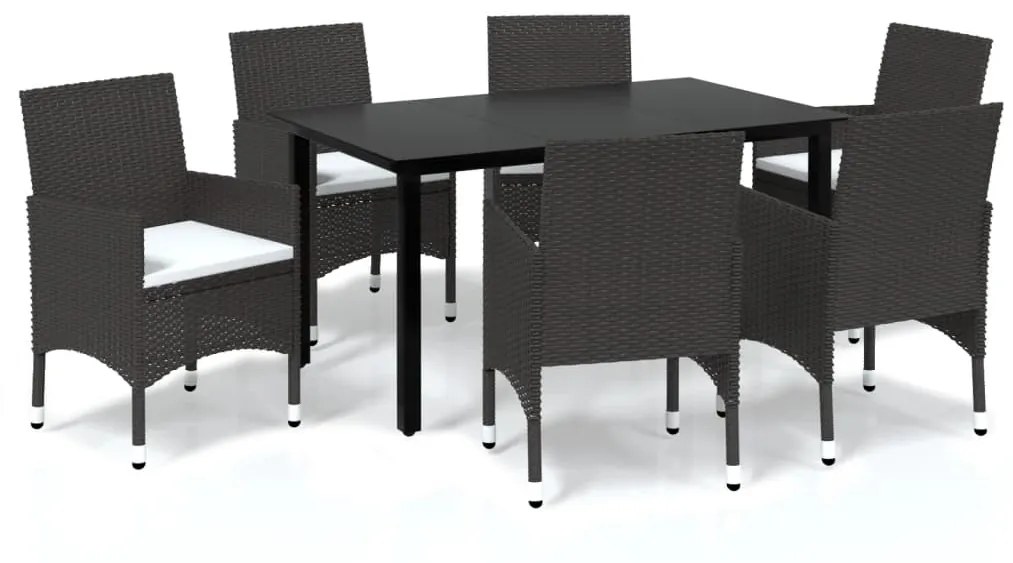 Set da pranzo da giardino 7 pz con cuscini polyrattan marrone