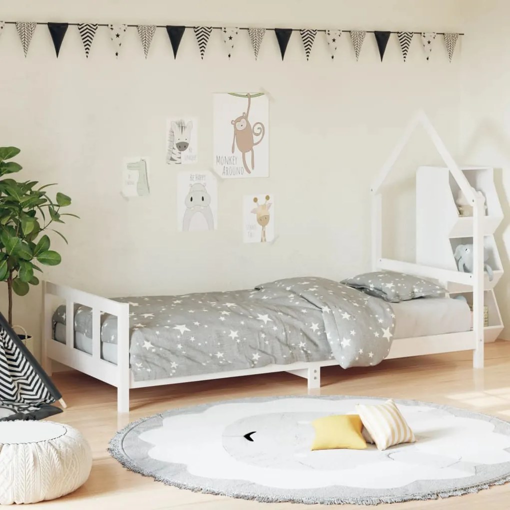 Giroletto Per Bambini Bianco 90x190cm İn Legno Massello Di Pino /