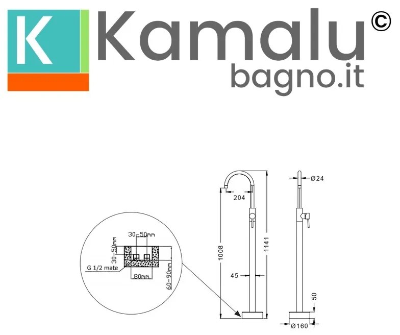 Kamalu - Miscelatore colore nero da pavimento per vasca | KAM-ARTE NERO