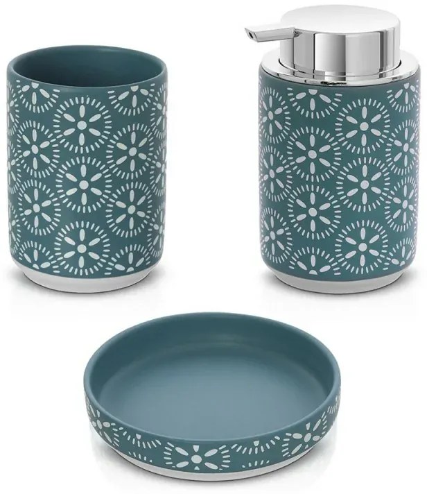 Set accessori bagno 3 pezzi da appoggio in ceramica turchese cobalto Circus