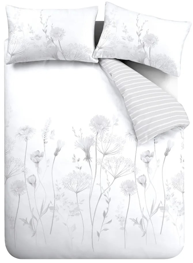 Set copripiumino e federa bianco e grigio per letto matrimoniale e per letto esteso 230x220 cm Meadowsweet Floral – Catherine Lansfield