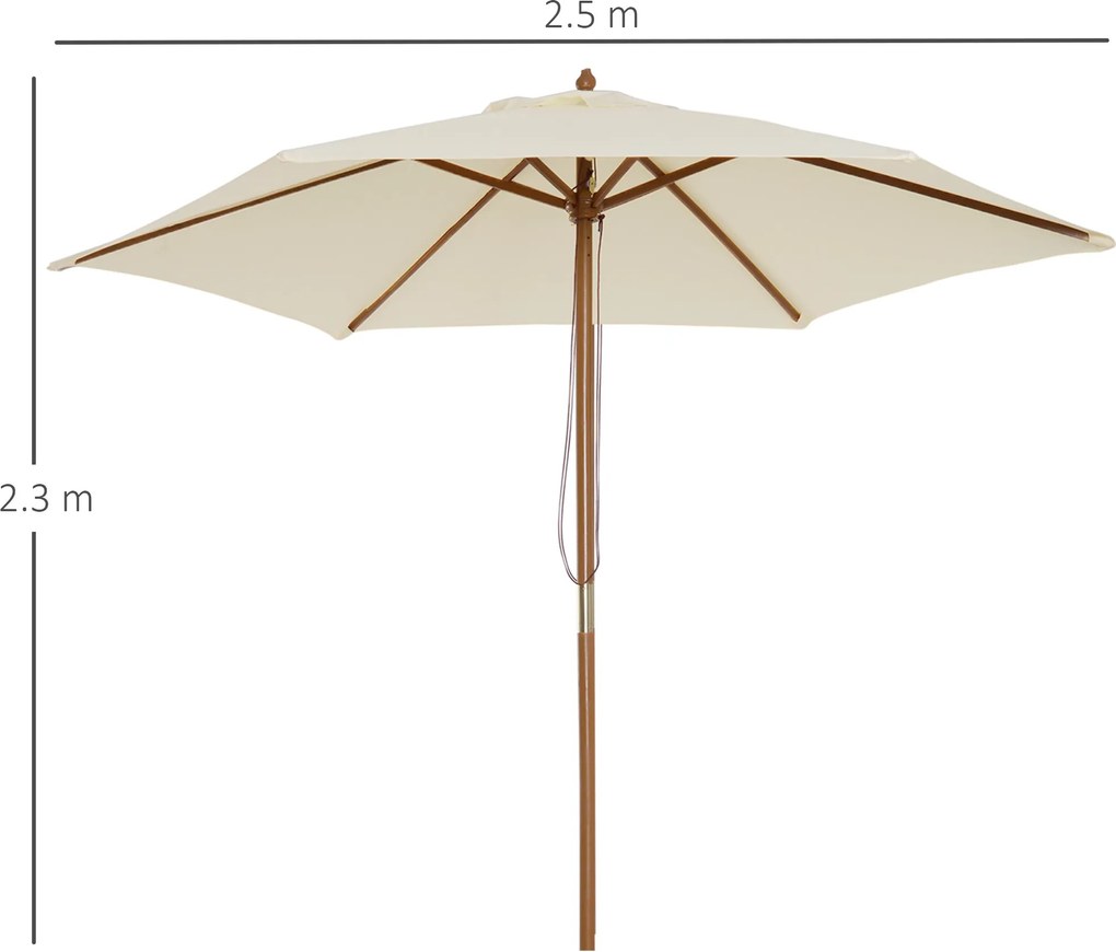 Ombrellone da Giardino 2.5x2.5 m Palo Ø38 mm in Legno Crema...
