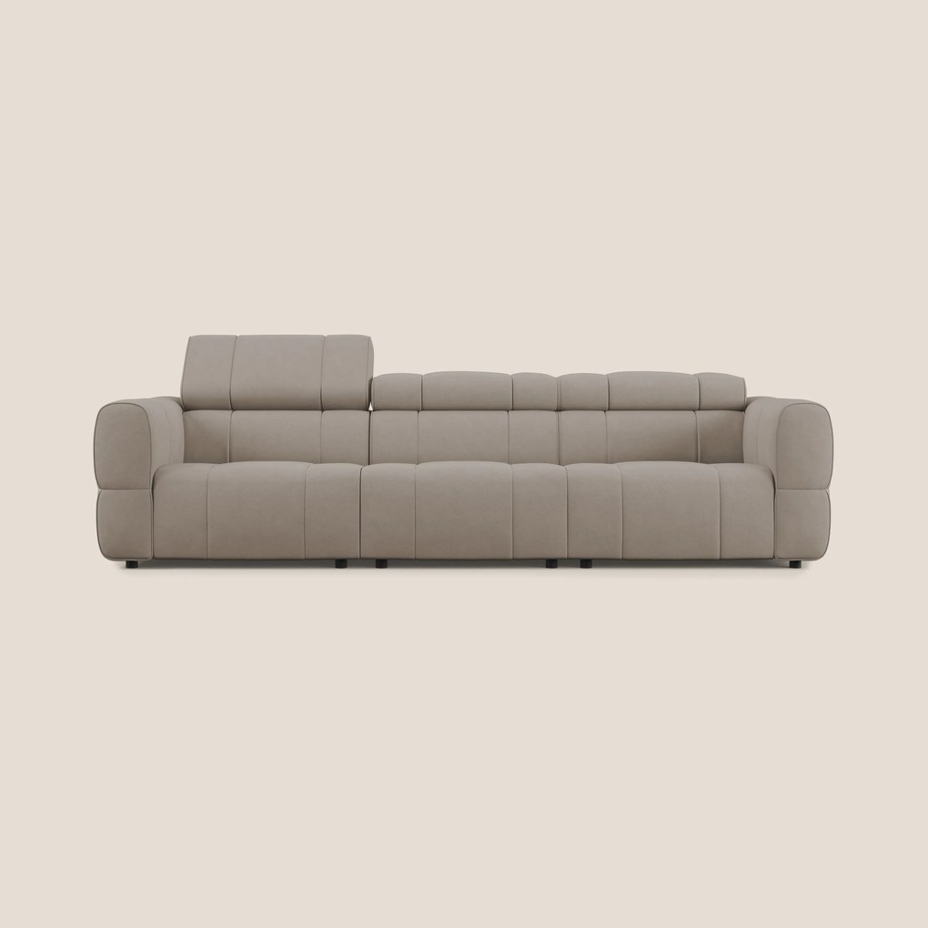 Giotto Divano modulare a 3 sedute con opzione relax elettrico in microfibra effetto velluto impermeabile T09 tortora