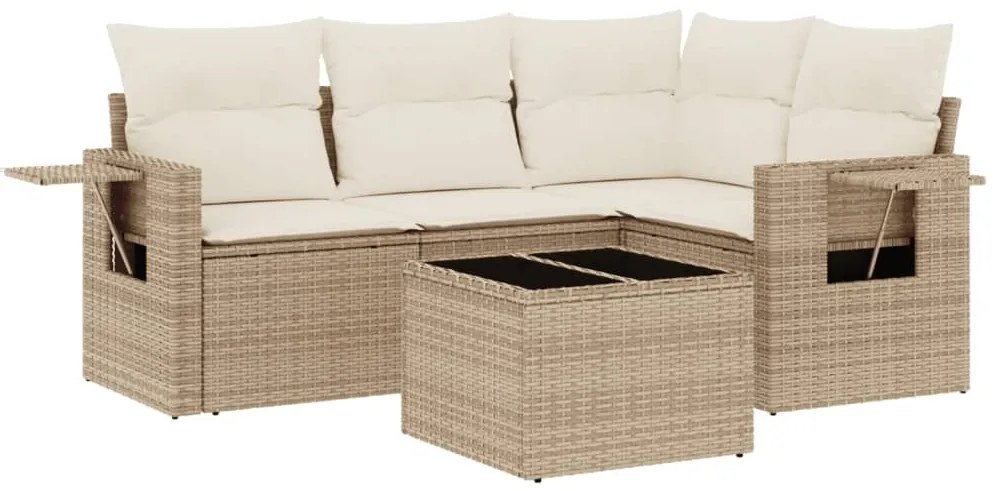 Set divano da giardino 5 pz con cuscini beige in polyrattan