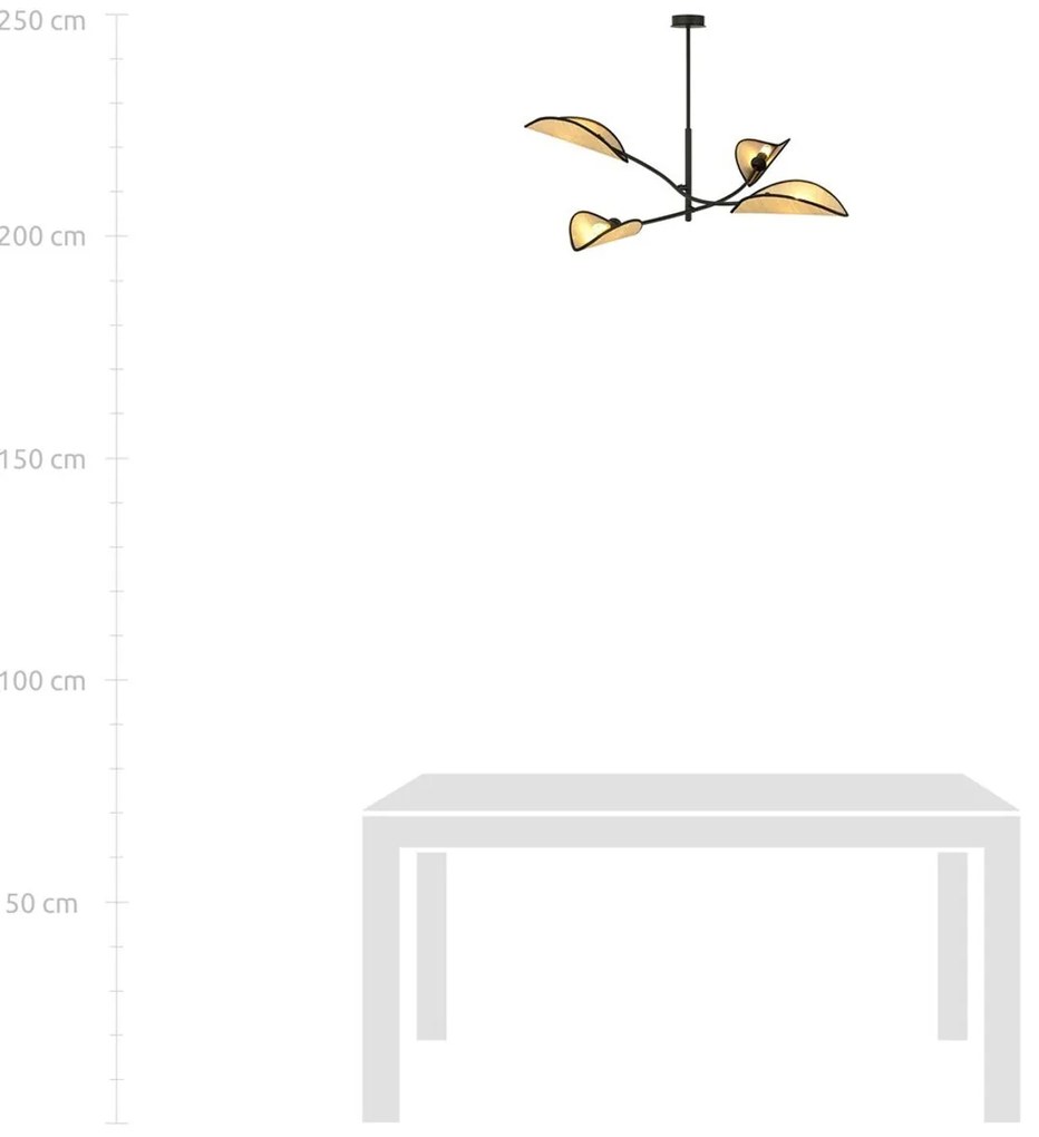 Lampadario a Sospensione in Acciaio e Tessuto LOTUS 4 Nero 4xE14