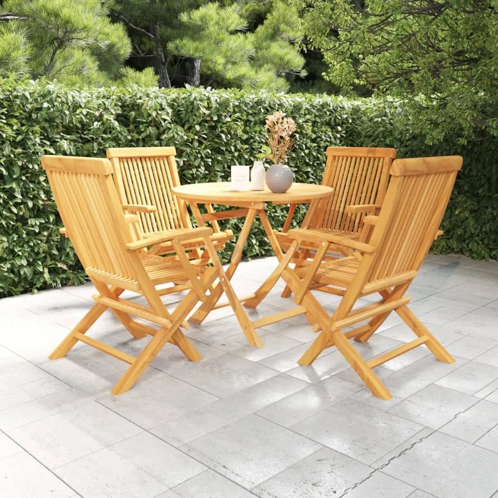 Set Da Pranzo Da Giardino 5 Pz İn Legno Massello Di Teak /