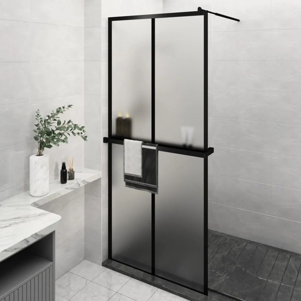 Parete Doccia Walk İn Mensola Nera 90x195cm Vetro Esg Alluminio /