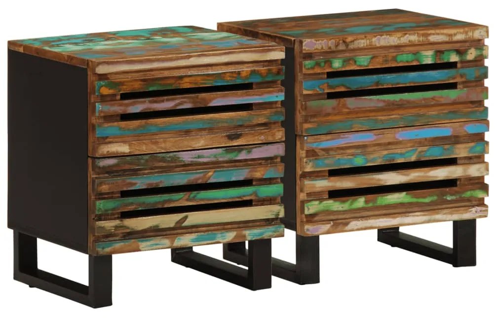 Comodini 2pz 40x34x46 Cm İn Legno Massello Di Recupero /