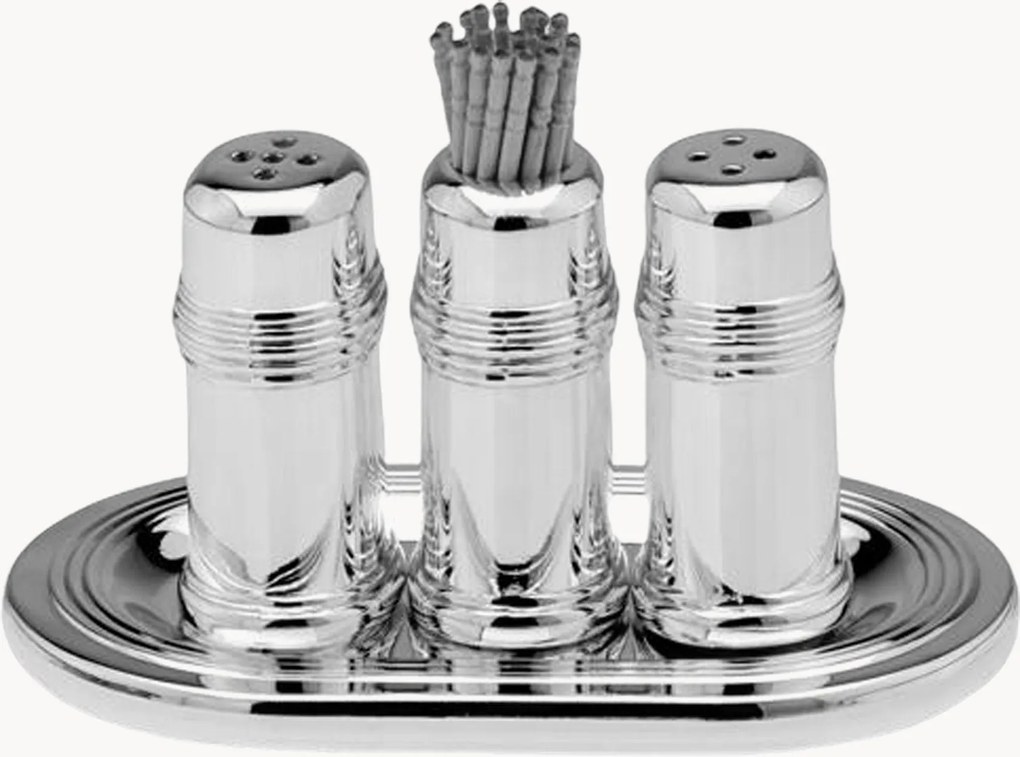 Set shaker placcato in argento con porta stuzzicadenti e vassoio Fabian, set da 6