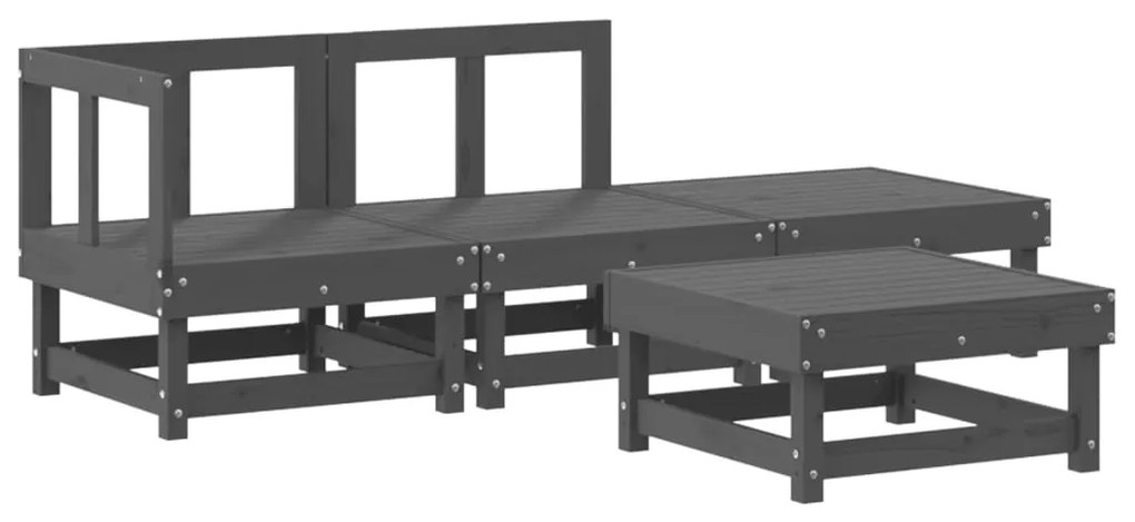 Set divani da giardino 4pz con cuscini in legno massello grigio