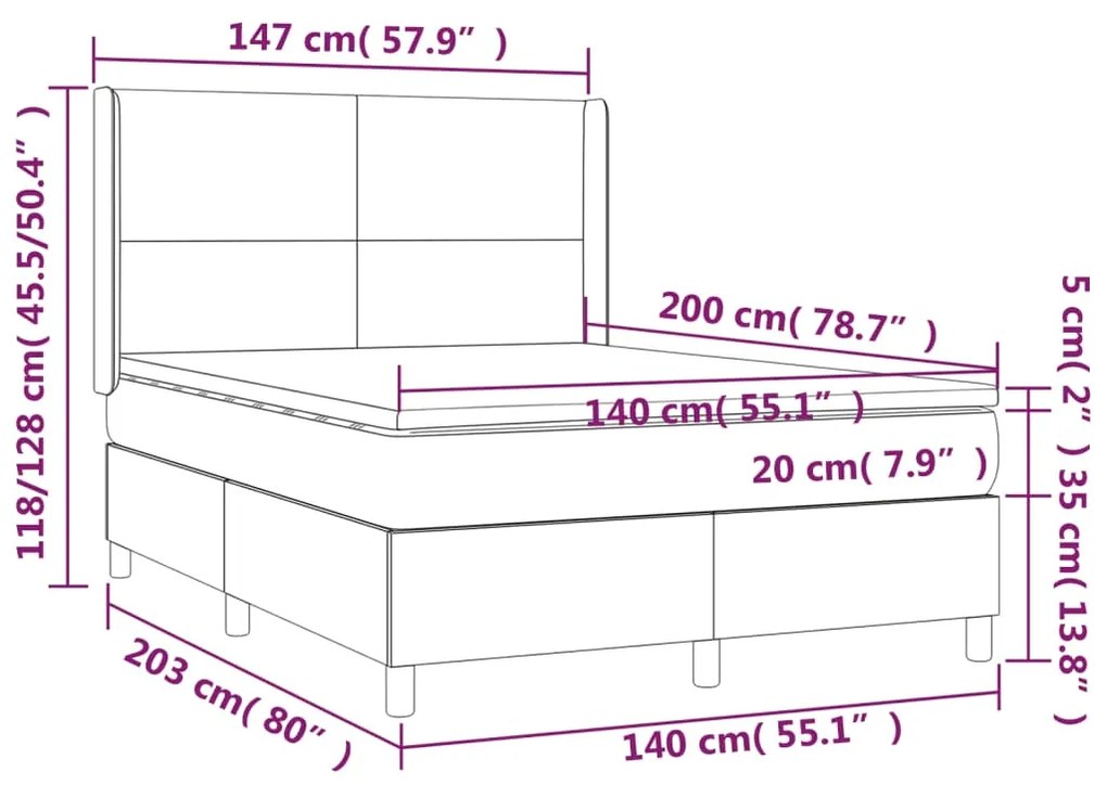 Giroletto a Molle con Materasso e LED Nero 140x200cm Similpelle