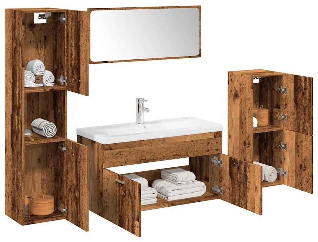 Set Mobili Da Bagno 5 Pz Legno Antico İn Legno Multistrato /