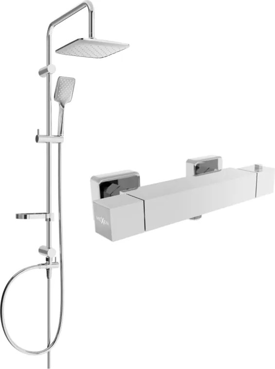 Mexen Sven set doccia esterno con soffione e miscelatore doccia termostatico Cube, cromo - 77200262-00
