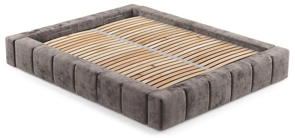 Letto matrimoniale imbottito marrone con spazio contenitivo e rete 200x200 cm Aruba L - Maison de Rêve