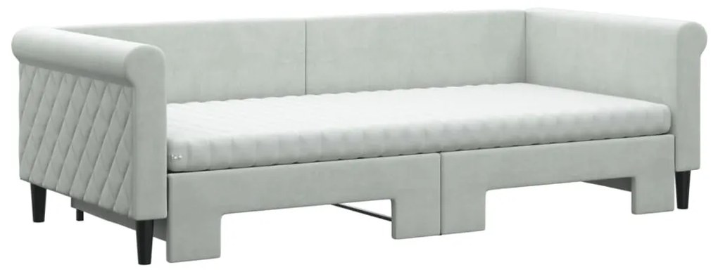 Divano letto estraibile materassi grigio chiaro 90x200 velluto