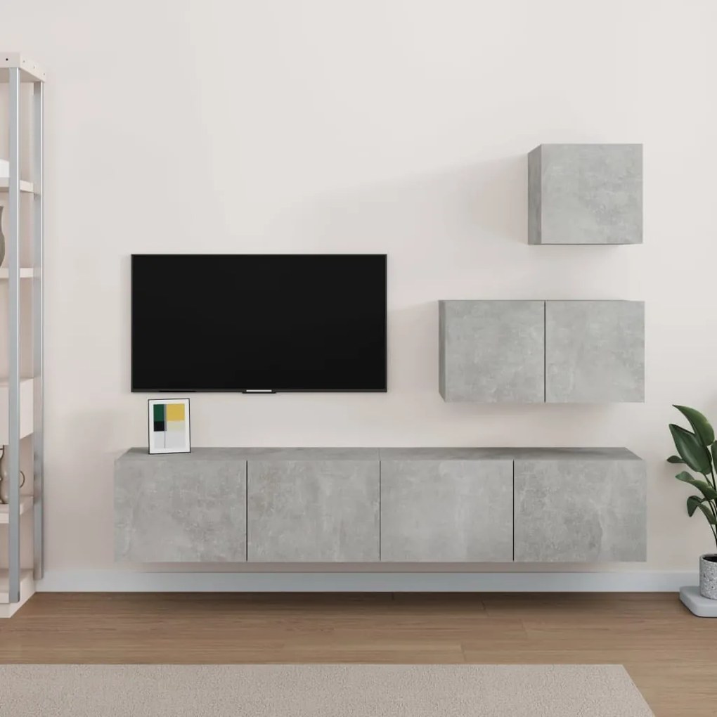 Set Di Mobili Porta Tv 4 Pz Grigio Cemento İn Legno Multistrato /