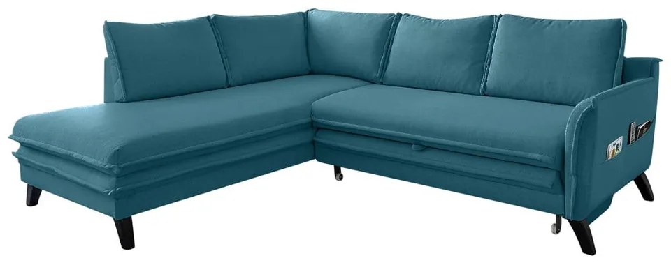 Divano letto angolare turchese L, angolo sinistro Charming Charlie - Miuform