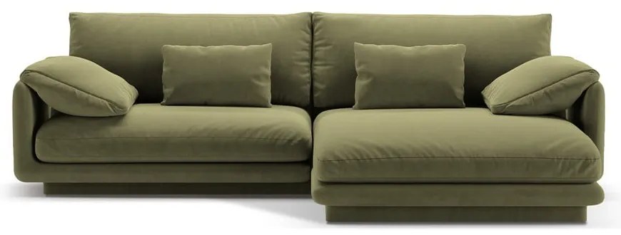 Divano angolare in verde chiaro (con penisola a destra/con chaise lounge) con rivestimento in velluto Torino – Micadoni