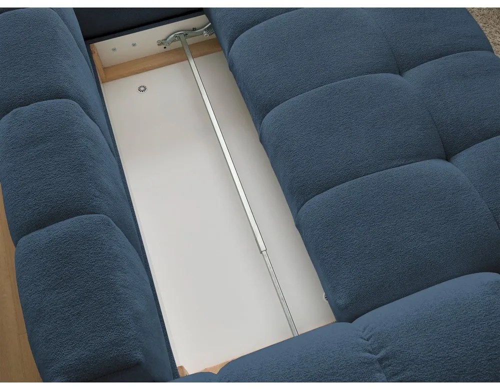 Divano angolare blu scuro allungabile e con contenitore (penisola a destra/a L) con rivestimento in ciniglia Everest – Bobochic Paris