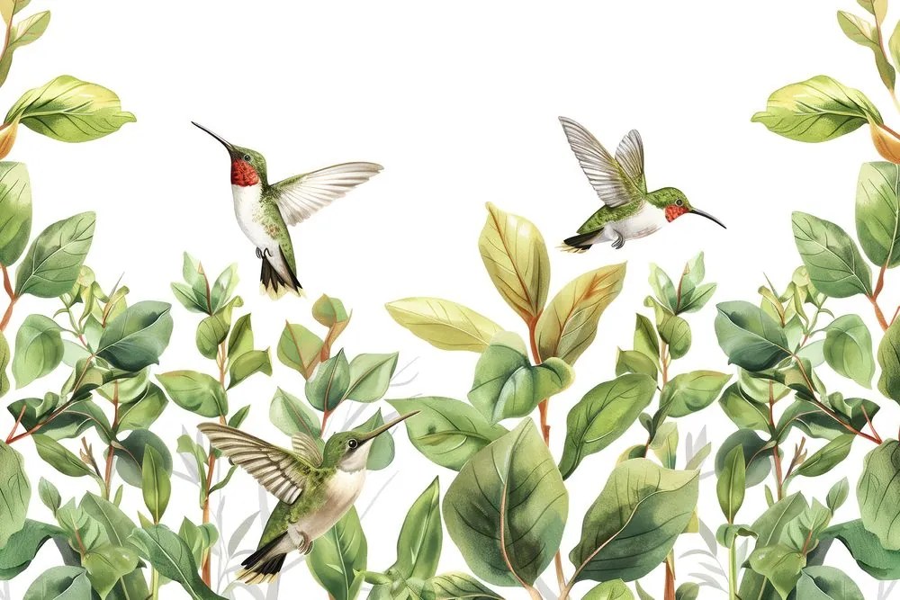 Stampa su tela – Colibrì e foglie