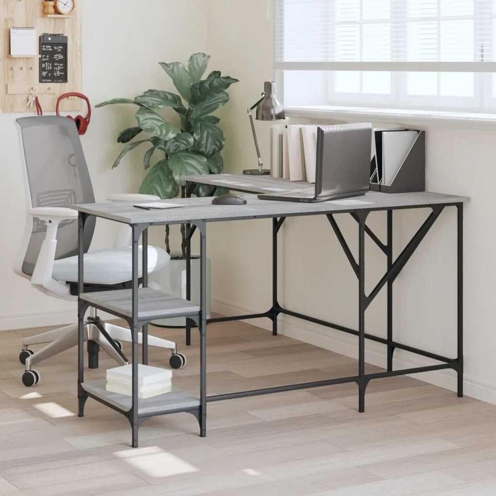 Scrivania Grigio Sonoma 139x139x75 Cm İn Legno Multistrato /