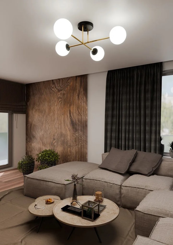 Lampadario da Soffitto MAGNUM 4 in Acciaio e Vetro 4xE14