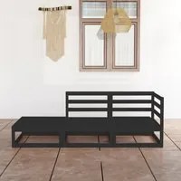 Set Divani da Giardino 3 pz Nero in Legno Massello di Pino cod mxl 36371