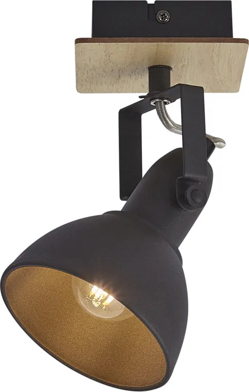 Faretto industriale nero con legno orientabile e inclinabile - Jakub