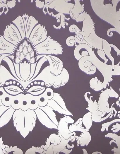 Matthew Williamson Carta da parati Pegasus - dark violet/ metallic gilver