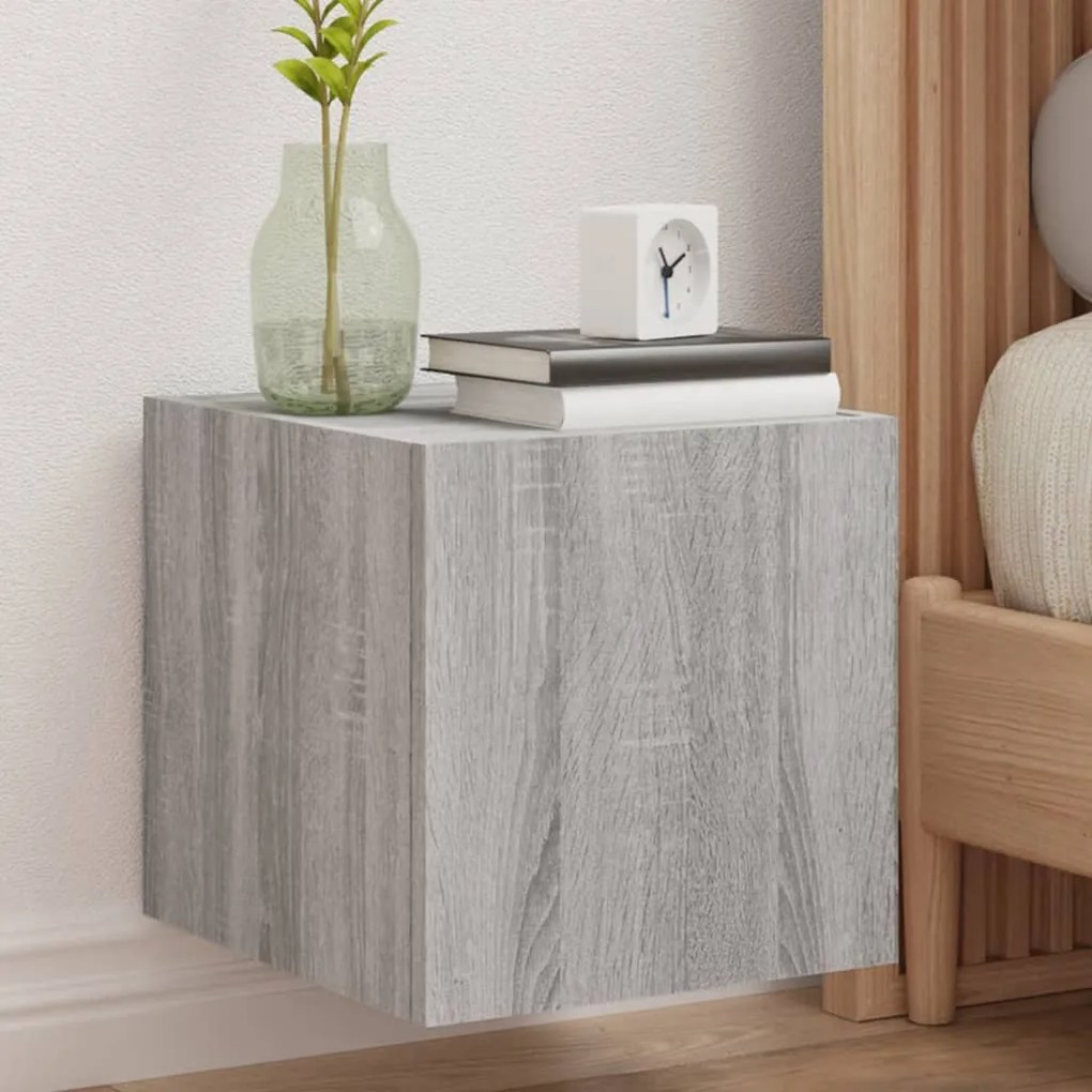Mobili Tv A Parete Con Luci Led 2pz Grigio Sonoma 30,5x35x30 Cm /