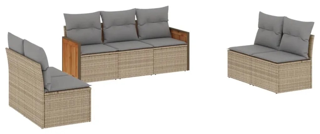 Set Divani da Giardino 7 pz con Cuscini Beige in Polyrattan