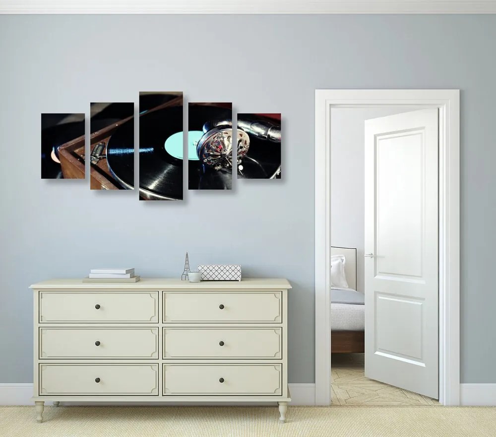 Quadri 5 pezzi – Grammofono con disco in vinile