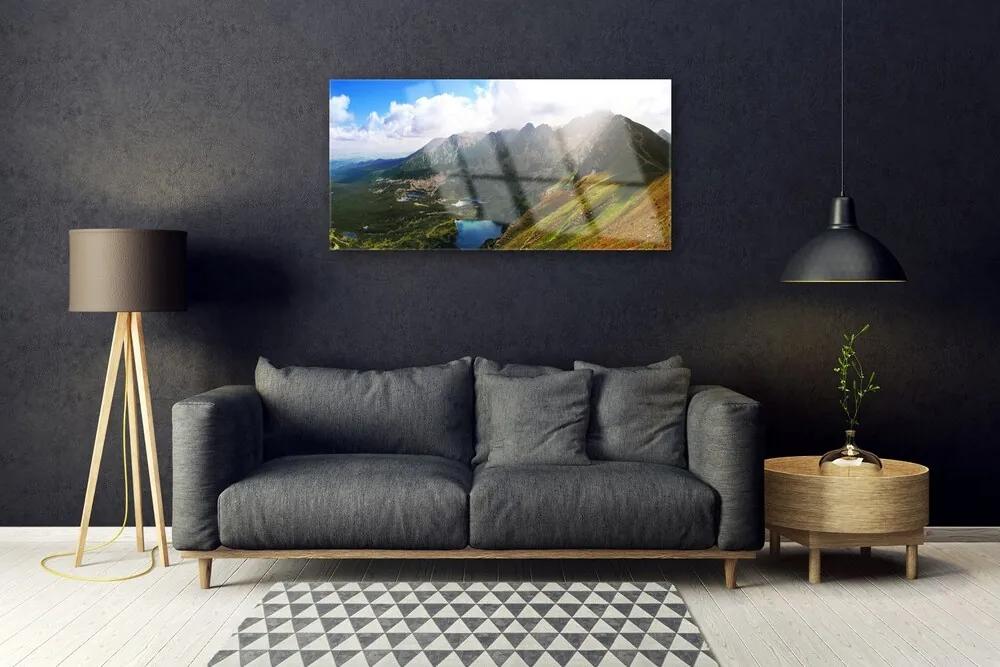 Quadro acrilico Paesaggio delle montagne del prato 100x50 cm