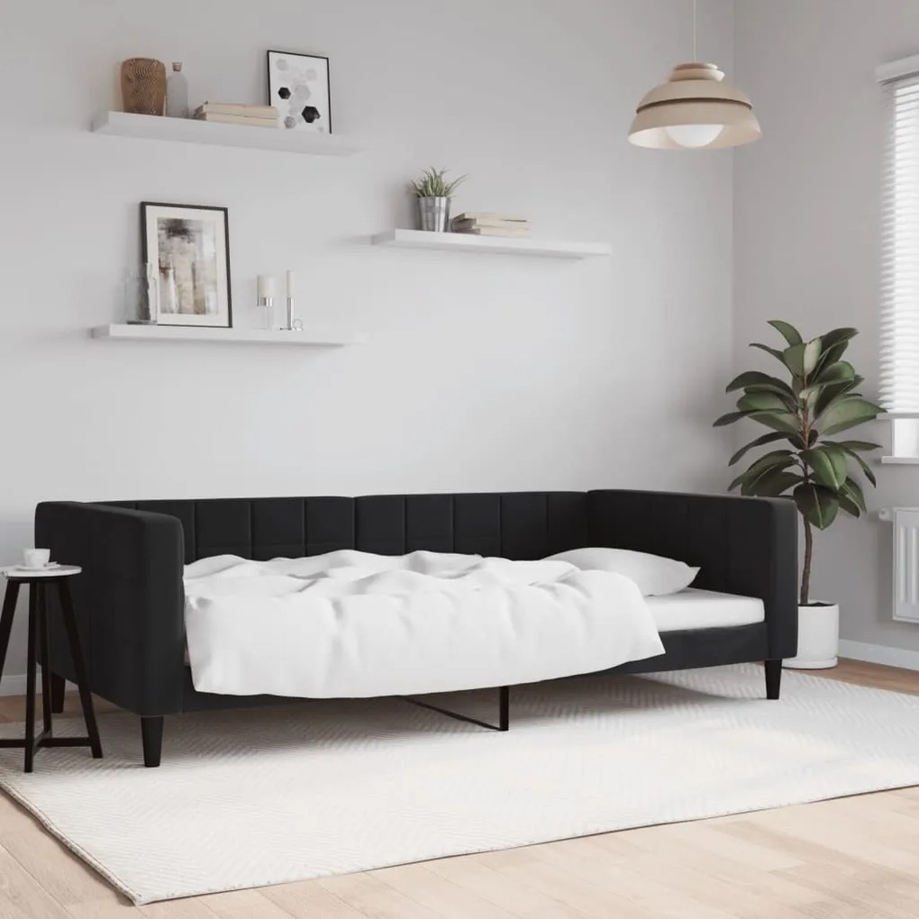Letto Da Giorno Nero 100x200 Cm İn Velluto /