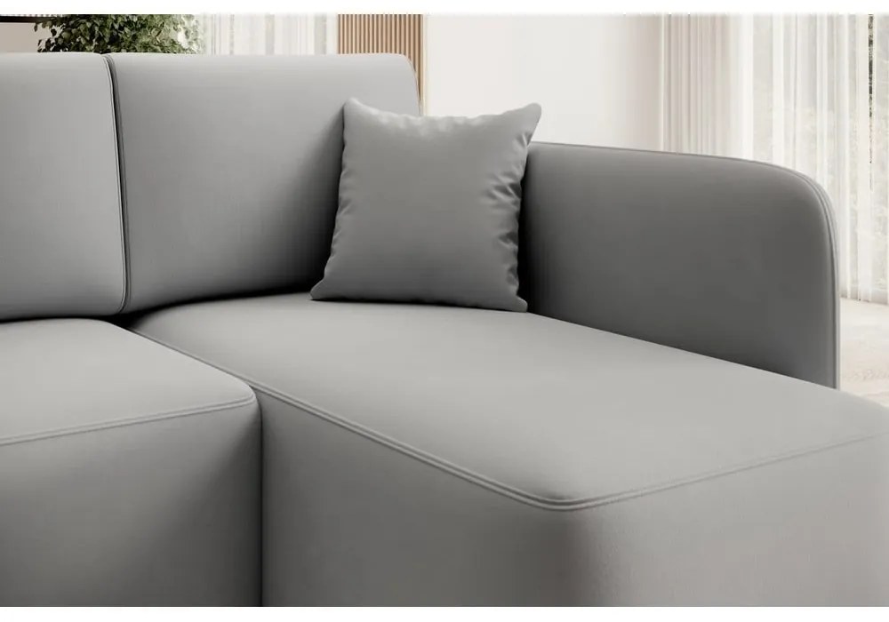 Divano angolare grigio chiaro allungabile/con contenitore (con penisola a destra/con chaise lounge) e rivestimento in velluto Hadson – ELTAP