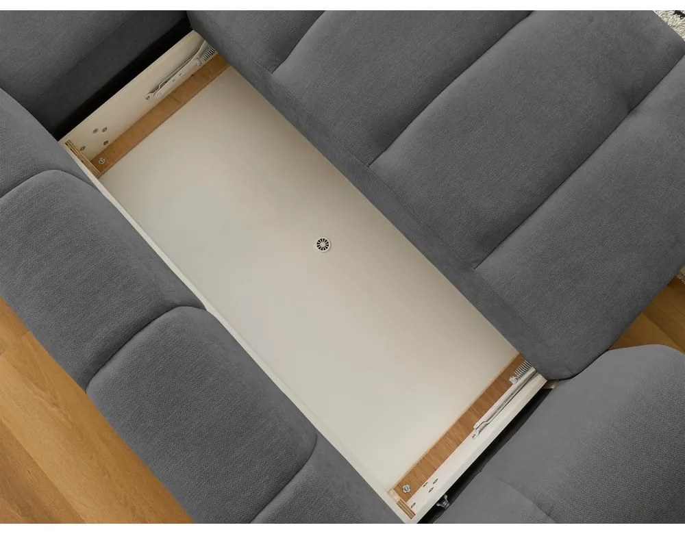 Divano angolare grigio scuro allungabile e con contenitore (penisola a destra/chaise lounge) Fuji – Bobochic Paris