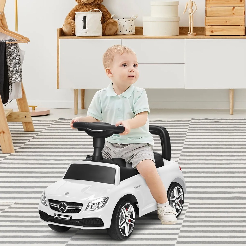 Costway Macchinina giocattolo per bambini, Mercedes Benz con clacson musica scompartimento sotto il sedile Bianco