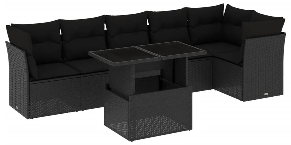 Set divani da giardino con cuscini 7pz nero polyrattan