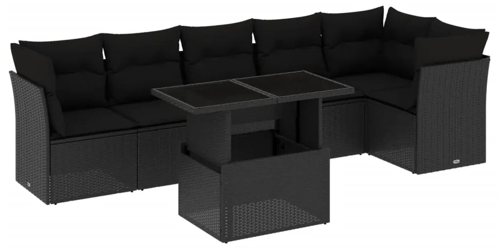 Set divani da giardino con cuscini 7pz nero polyrattan