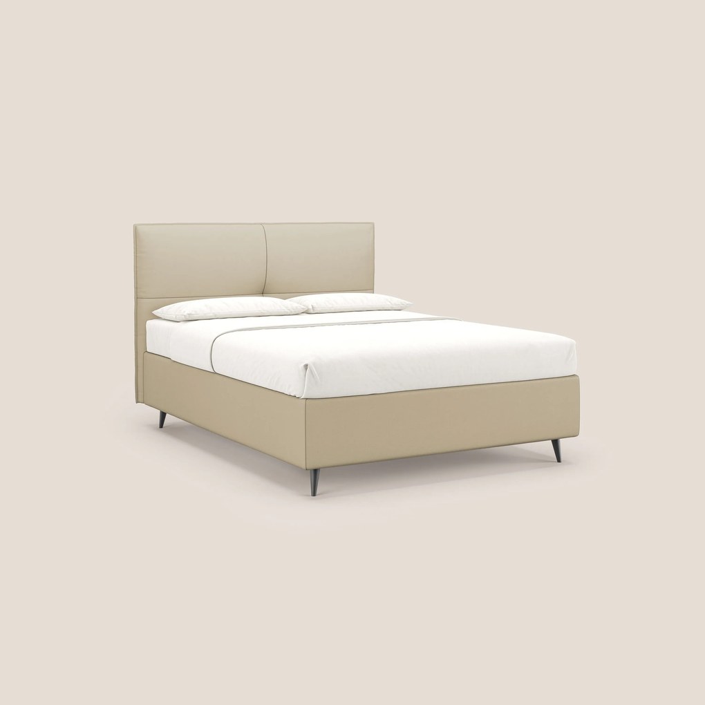 Greta letto contenitore dimensioni SLIM con testata trapuntata in ecopelle impermeabile T04 panna