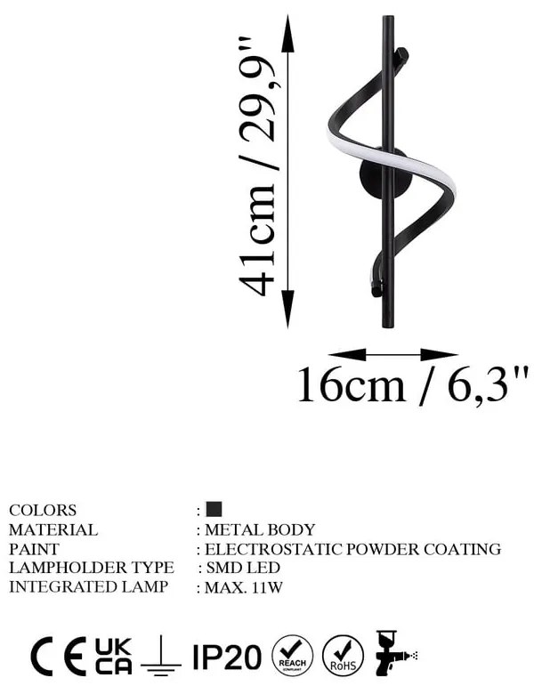 Lampada da parete a LED nera ø 7 cm Likma - Opviq lights