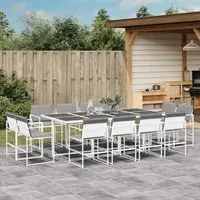 Set da Pranzo da Giardino 13 pz con Cuscini Bianco in Textilene 3295095