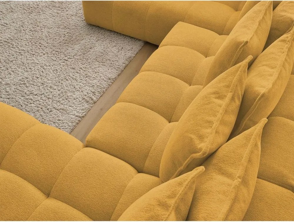 Divano angolare color senape allungabile e con contenitore (penisola a sinistra/a U) con rivestimento in ciniglia Everest – Bobochic Paris