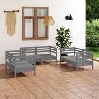 Set Divani da Giardino 6 pz Grigio in Legno Massello di Pino cod mxl 36482