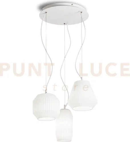 Origami lampadario a sospensione 3 luci attacco e27 in vetro bianco...