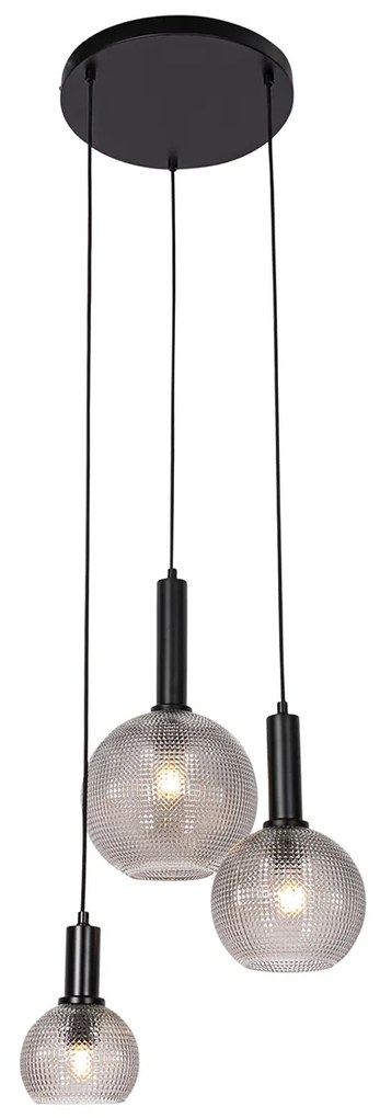 Lampada a sospensione di design nera con vetro fumé 3 luci - Chico