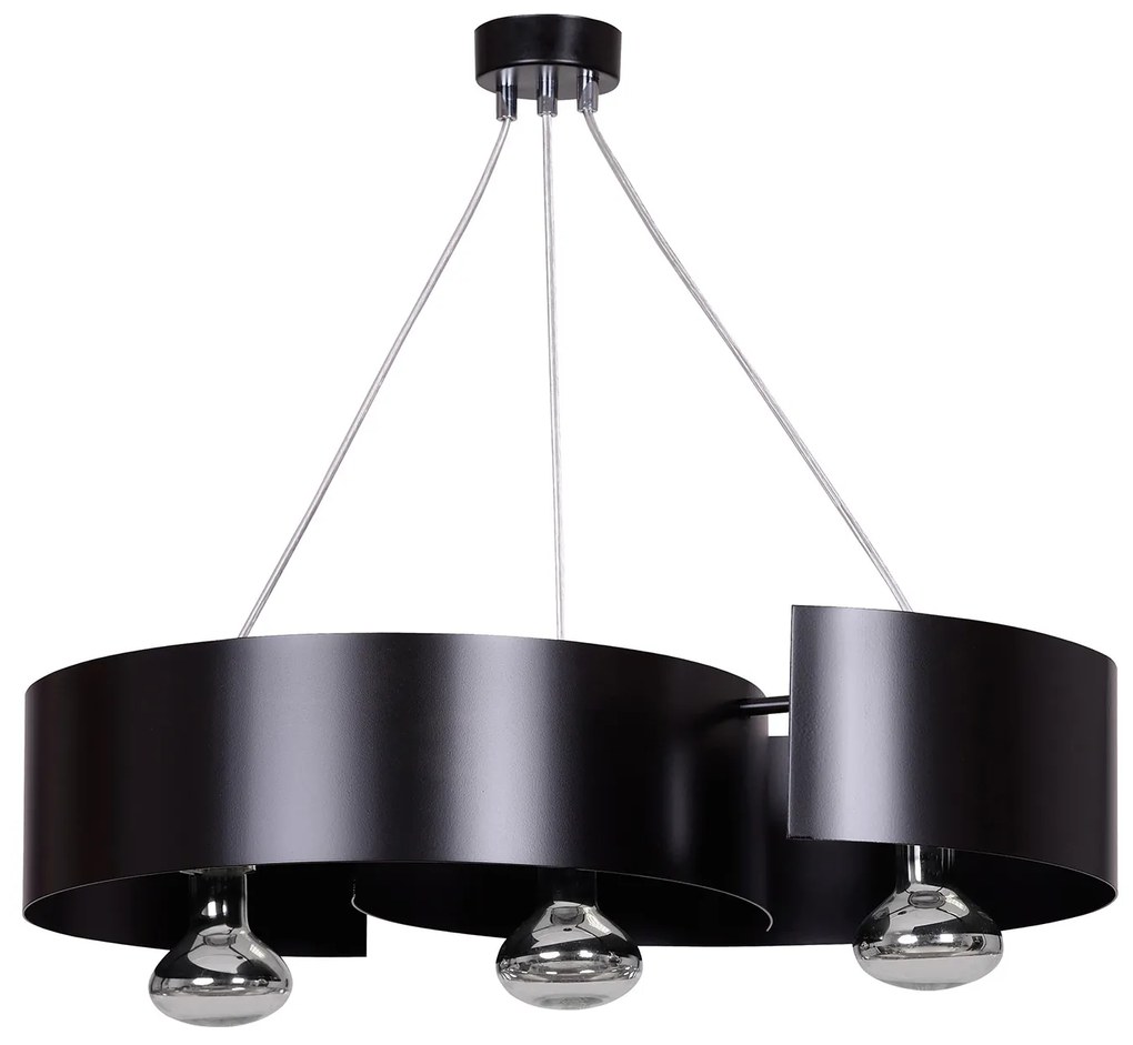Lampadario Moderno 3 Luci Houyi In Acciao Nero E Cromo